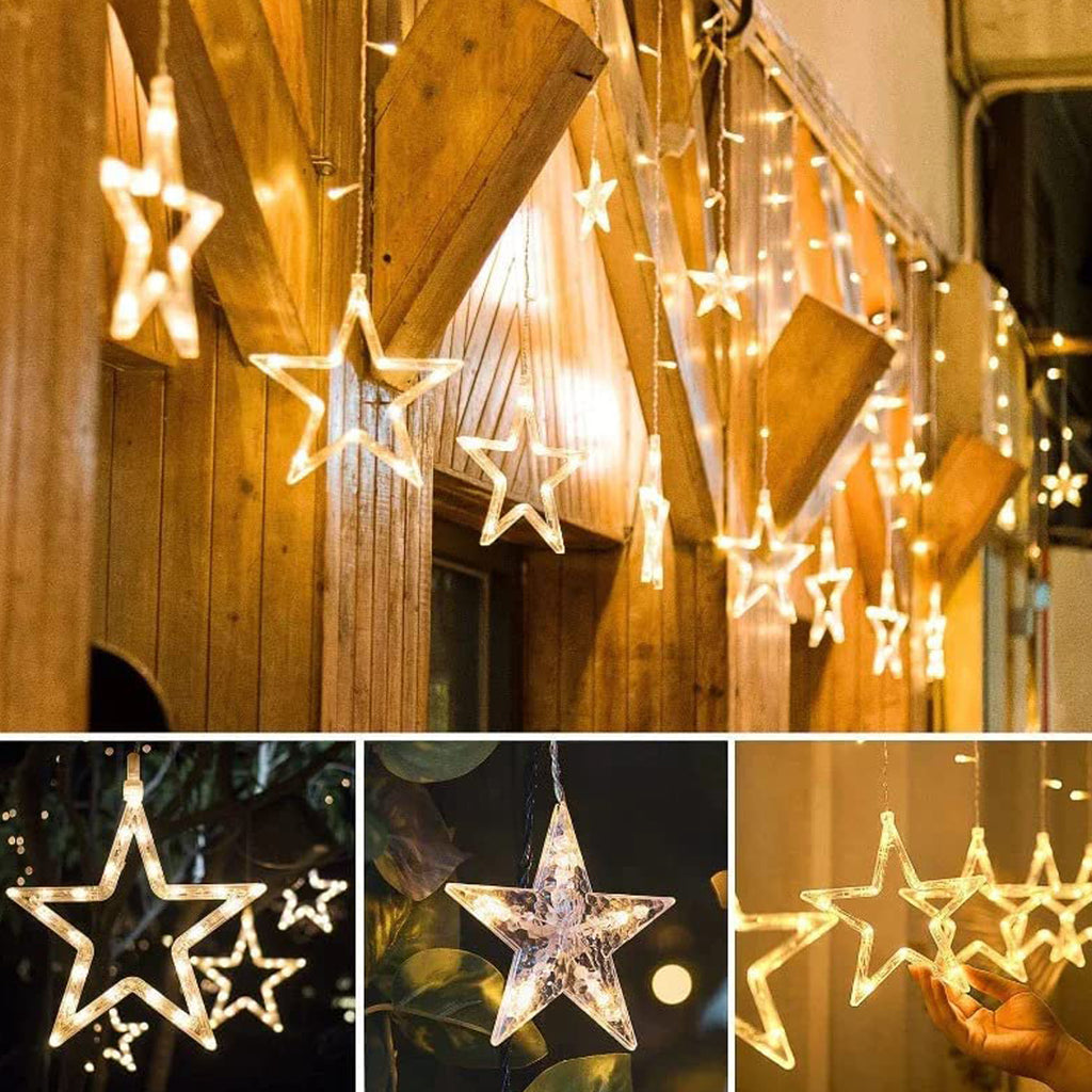 1253 12 Stars Curtain String Lights Window Curtain Lights With 8 Flashing Modes Decoration For Festivals