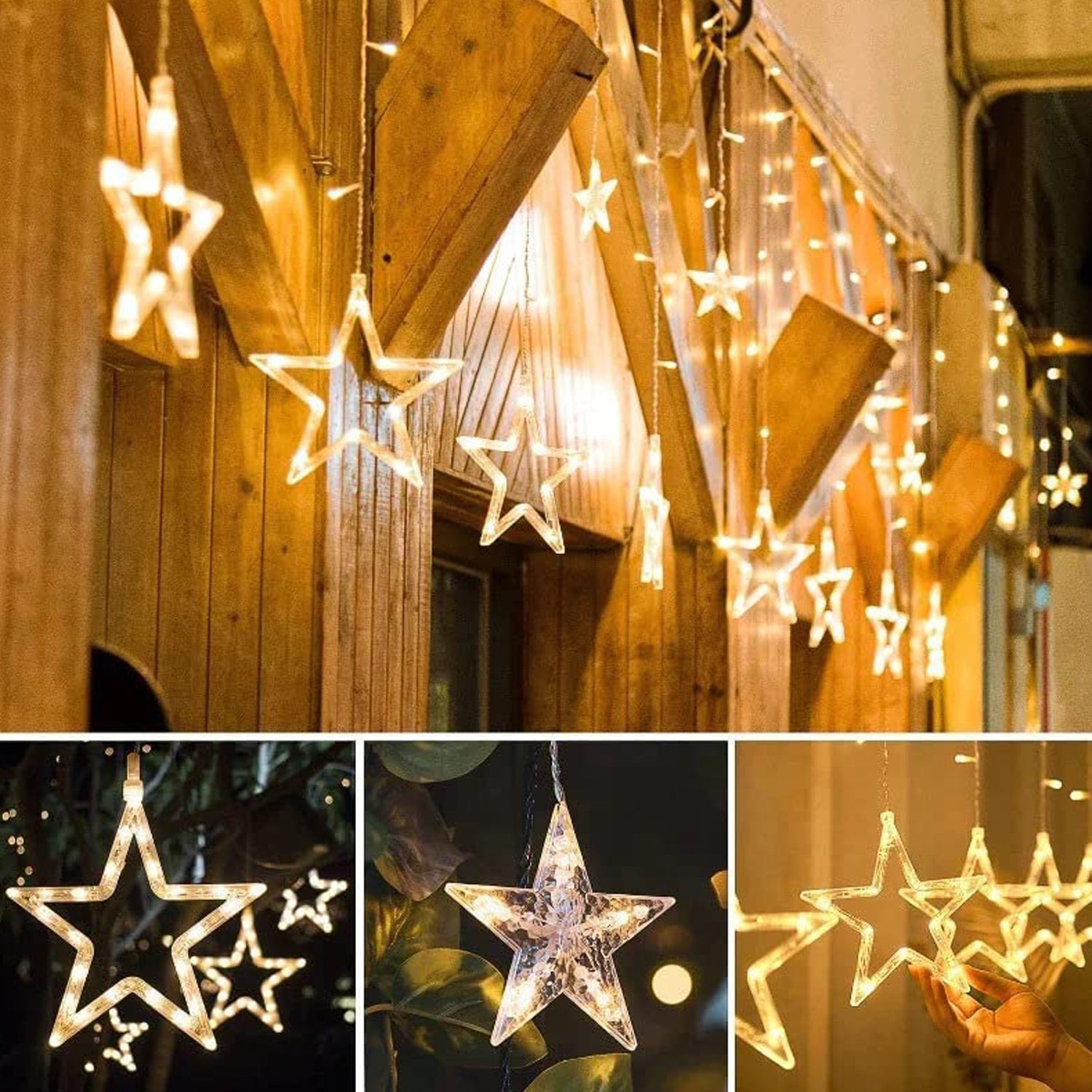 1253 12 Stars Curtain String Lights Window Curtain Lights With 8 Flashing Modes Decoration For Festivals